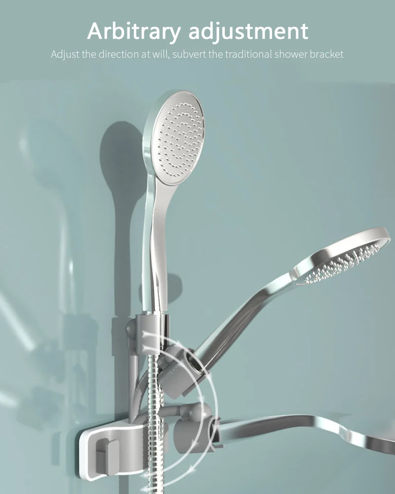 

360 Shower Head Holder Adjustable Self-Adhesive Showerhead Bracket Wall Mount With Hooks Stand SPA Bathroom Universal ABS