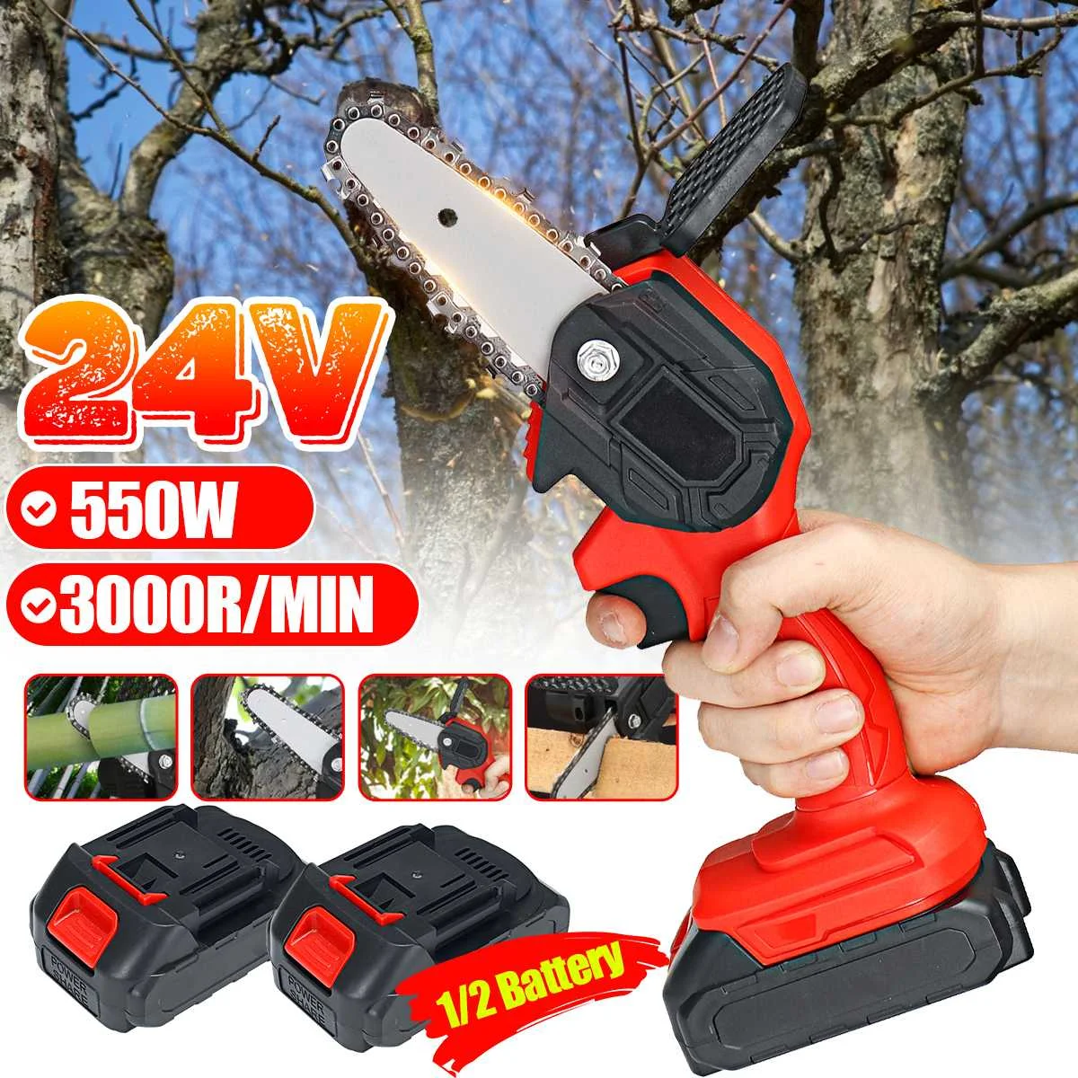 550W 88VF 4 Inch Mini Electric Saw Chainsaw Garden Tree Logging Saw Woodworking Tools Wood Cutters For Makiita 18V Battery