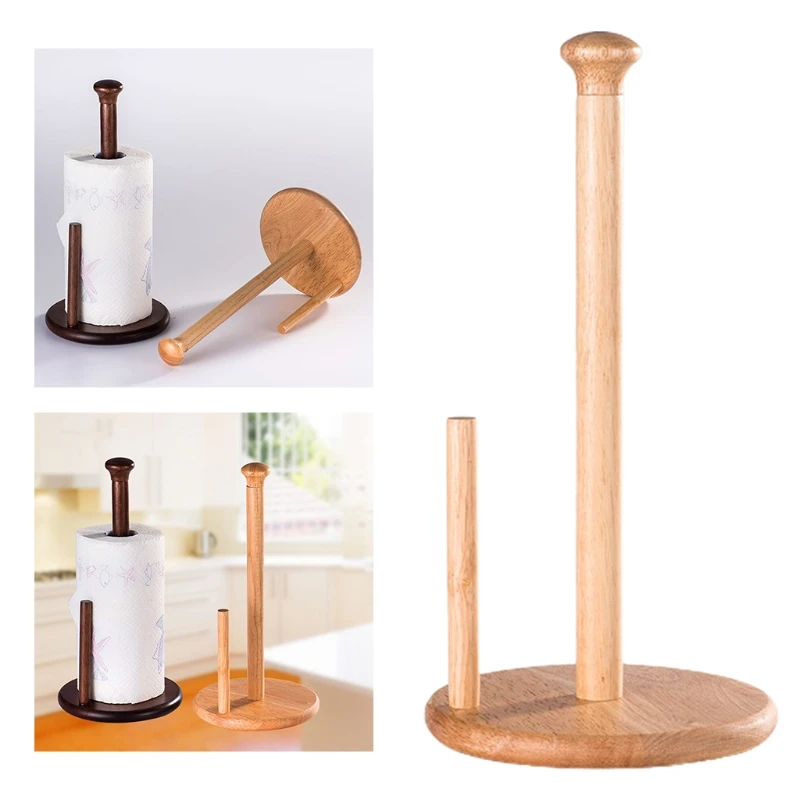 

50JD Counter Top Paper Towel Holder Vertical Roll Paper Dispenser Wooden Stand Organizer for Kitchen Living Room Bedroom