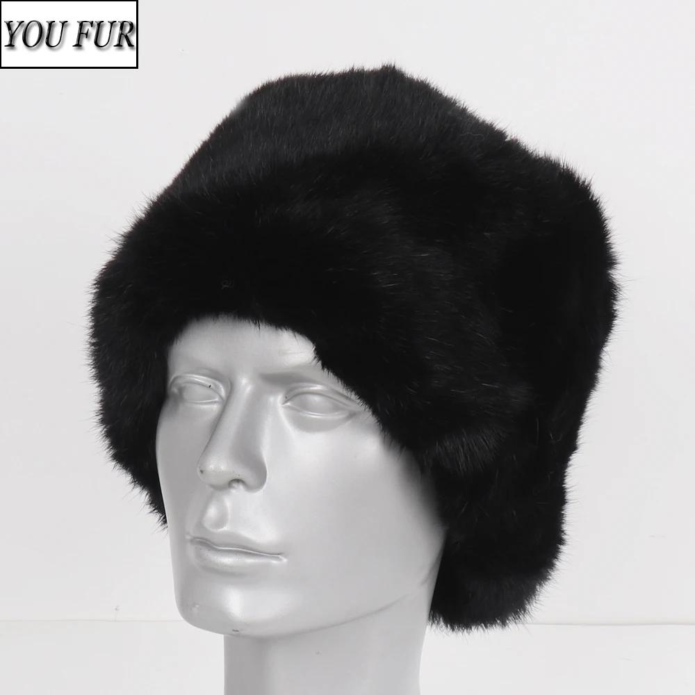 Шапка бомбер зимняя уличная мужская шапка из натурального кроличьего меха