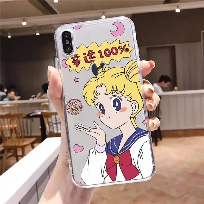 

Sailor Moon Cartoon girl Phone Case Transparent soft For iphone 5 5s 5c se 6 6s 7 8 11 12 plus mini x xs xr pro max