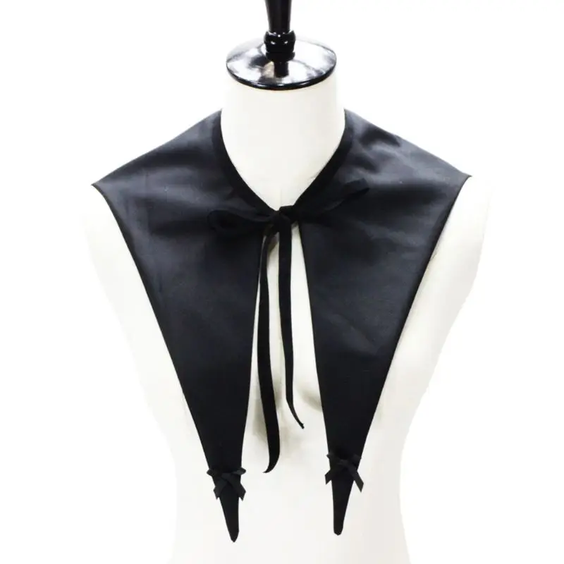 Vintage Gothic Women Detachable Black False Collar Pointed Triangle Bow Neckwear B95F |