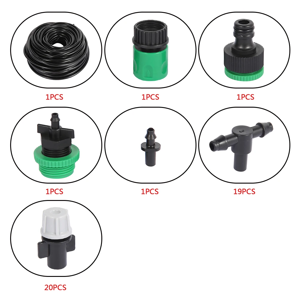 

1 Set Fog Watering Irrigation System Portable Misting Cooling Automatic Water Nozzle 20M PVC Hose Spray Head 4/7mm Tee Connecter