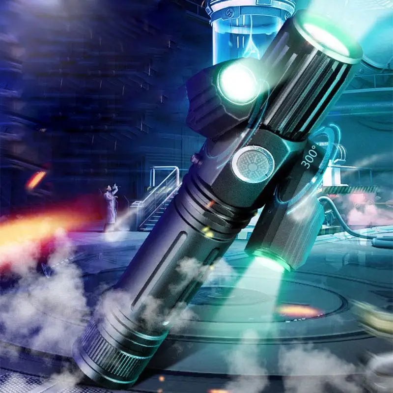 Strong Light Flashlight with 2 Rotating Auxiliary Lights Adjustable Focus Multi-function Flashlights for Fishing Hiking Camping | Освещение