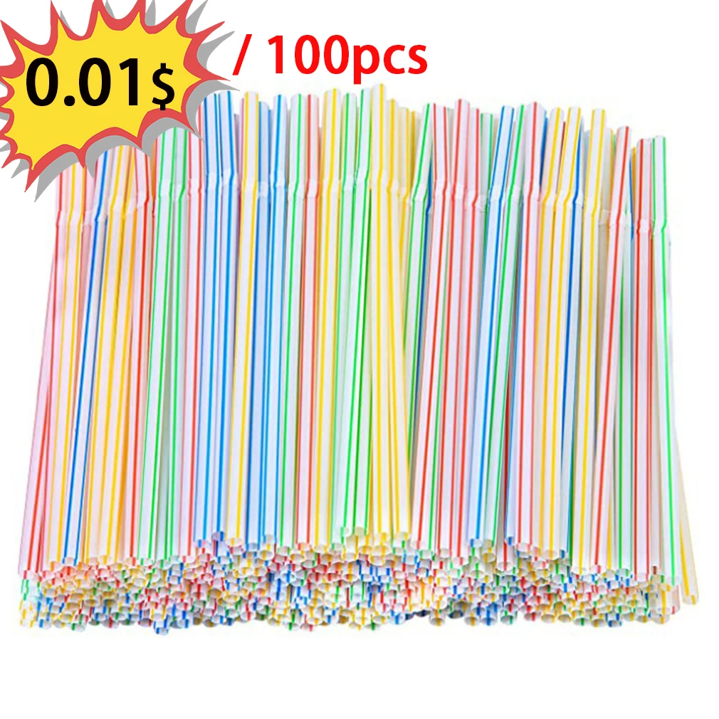 100 шт. гибкие пластиковые соломинки для напитков | Дом и сад