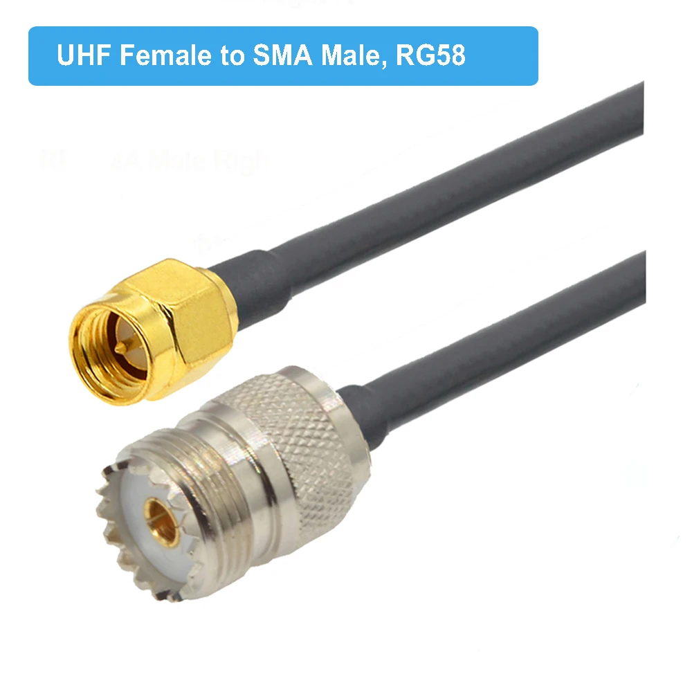 Кабель-удлинитель UHF RG58 PL259 коаксиальный переходник с вилкой типа Папа-SMA 15 см 50 1 м