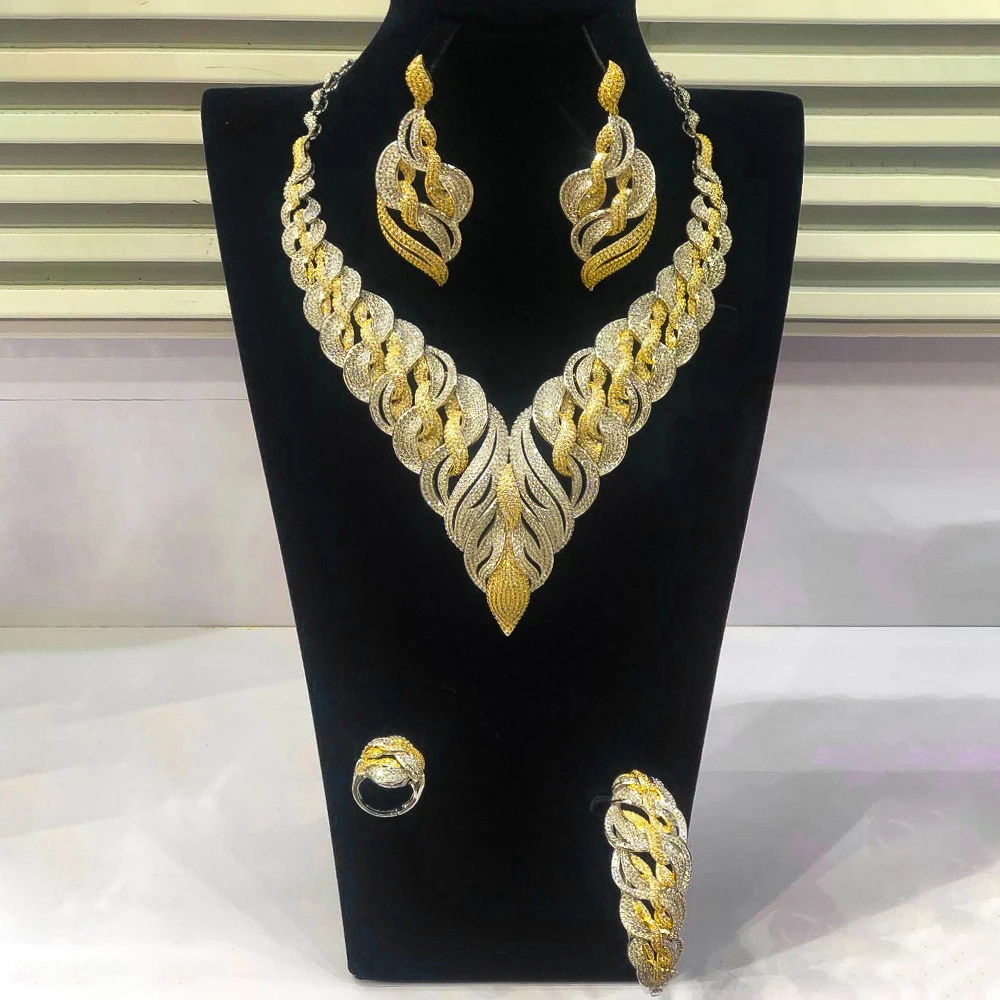 

Soramoore Crossover 4Pcs African Jewelry Set for Women Wedding Luxury Naija Dubai Jewelry Set Cubic Zirconia Bridal Jewelry Sets