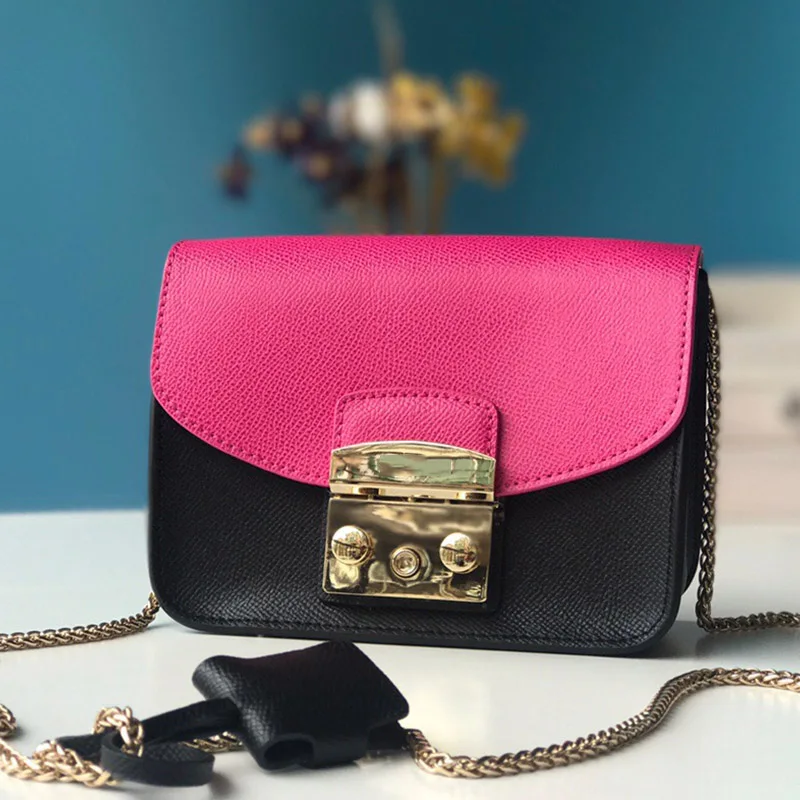 Pink and black Последняя Роскошная брендовая Классическая Кожаная маленькая квадратная сумка с цепочкой, сумка-конверт для женщин - Цвет: Pink and black
