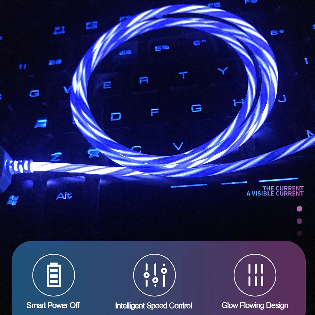 Светодиодный светящийся кабель USB type C Micro usb для зарядки светящиеся кабели для iPhone 8 Xiaomi samsung мобильный телефон яркий зарядный шнур