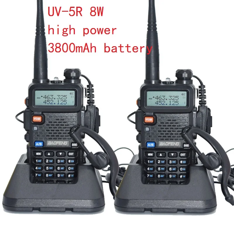 2 шт., UV-5r, высокая мощность, настоящее, 8 Вт, 3800 мА/ч, радио, Baofeng, рация, CB, радиосвязь, двухстороннее радио, коммуникатор для Baofeng ham raido uv5r