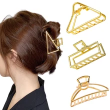 Pince à cheveux pour filles, en métal or argent, pince à cheveux géométrique, queue de cheval, crabe, Style coréen, accessoires pour femmes  (1)