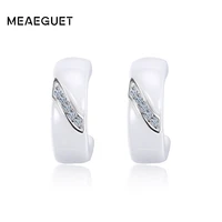 silver color cubic zirconia earrings for women elegant white ceramic stud earrings jewelry