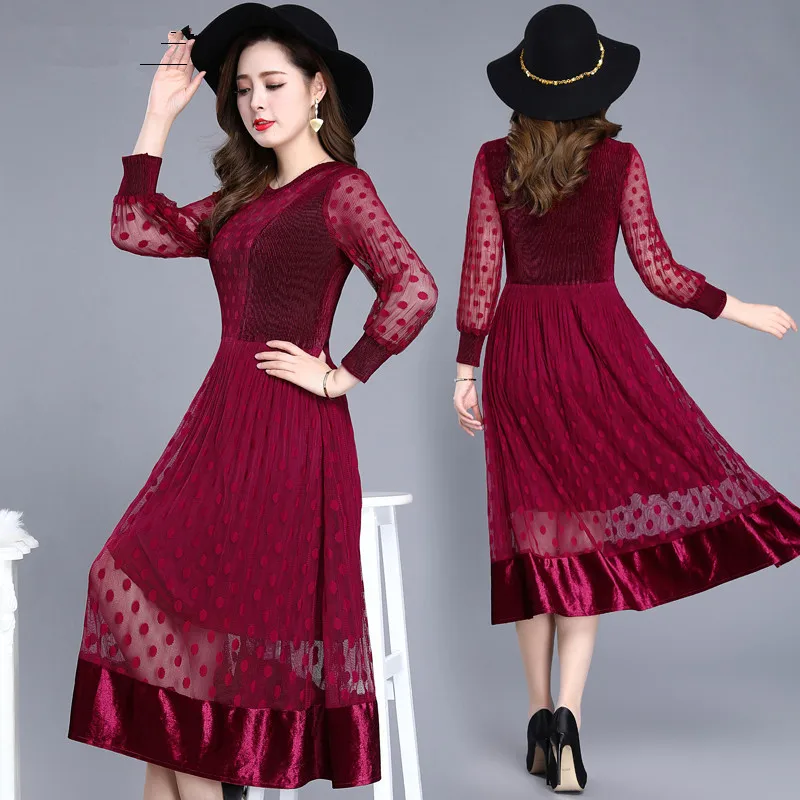 KMETRAM Spring Autumn Velvet Dress 2020 Vintage Party Maxi Women Long Sleeve Black Elegant Dresses Vestidos WW1158 | Женская одежда