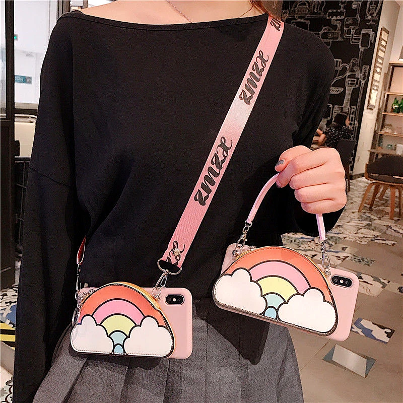 Роскошный Радужный чехол кошелек через плечо для телефона iPhone 7 XS Max XR X 8 6 Plus с