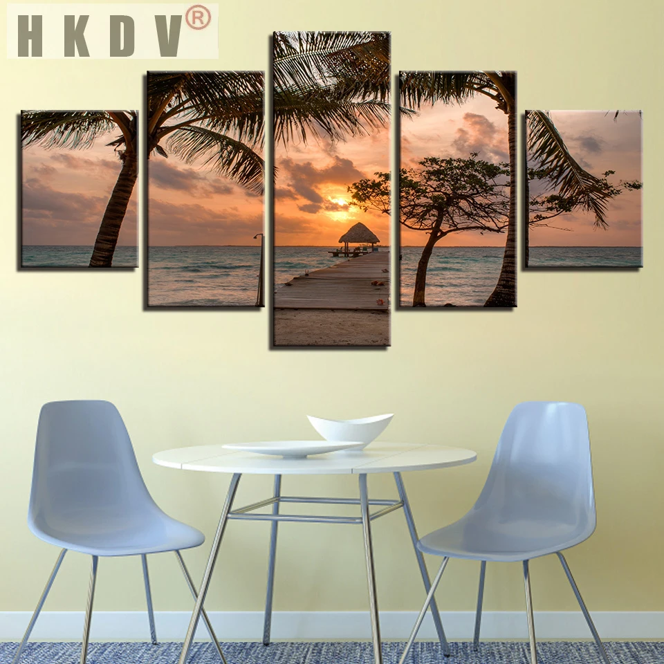 

HKDV 5 Panels Abstract Sunset Seaside Canvas Paintings Posters Prints Wall Art Pictures Morden Home Decor Living Room Unframed