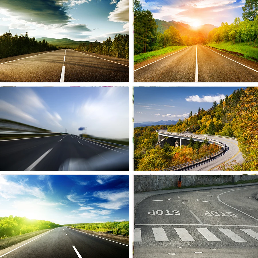 Nitree горная дорога шоссе закат светящийся Солнечный пейзаж Фотофон фон реквизит