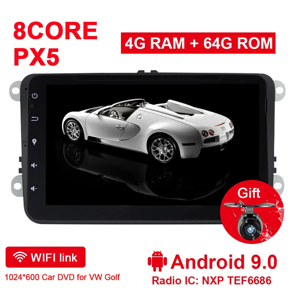 Android 9.0 4G 64G Eunavi 2 din 8 ''Android 9,0 Восьмиядерный автомобильный dvd-плеер gps Navi для VW Golf MK6 5 Polo Jetta Tiguan Passat B6 5 CC Skoda Touran - Цвет: Android 9.0 4G 64G