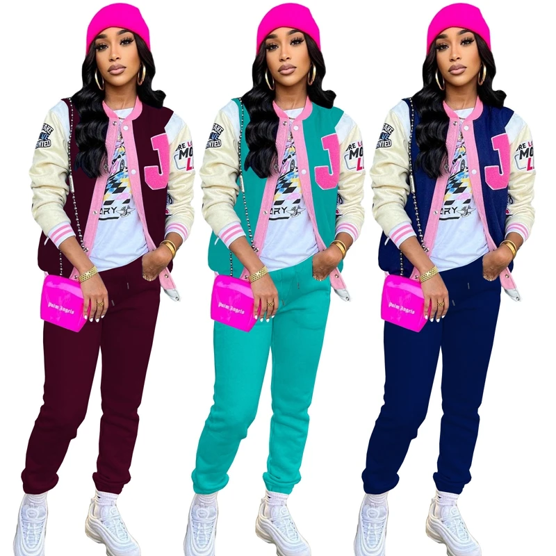 

Модный комплект ZKYZWX из двух предметов, бейсбольная куртка на пуговицах, осенняя одежда, спортивные брюки, женский спортивный костюм, подход...