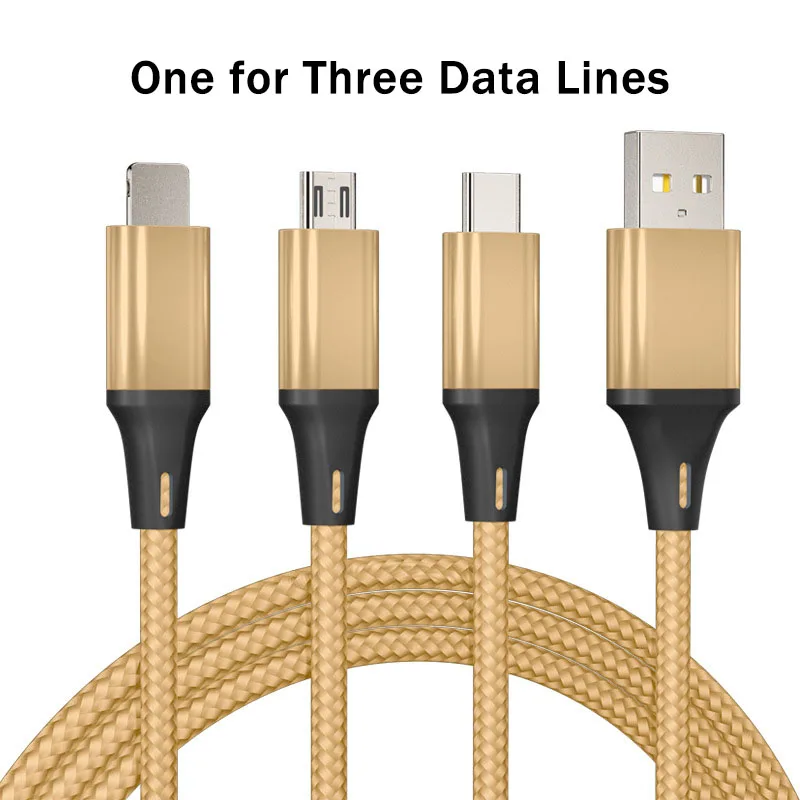 

120cm 3 In 1 USB Charge Cable For iPhone 12 11 Pro Max Fast Charger Charging Cable Phone For Android Xiaomi Type c Charging Cord