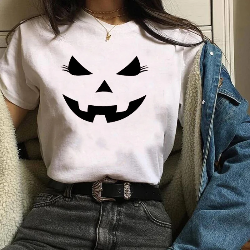 Женская футболка с принтом тыквы и лица принтом|Футболки| |