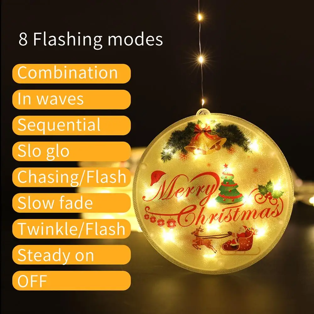 

LED Star Christmas Light Hanging Round Santa Claus Fairy Lamp Festival Decorative Lamp with Suction