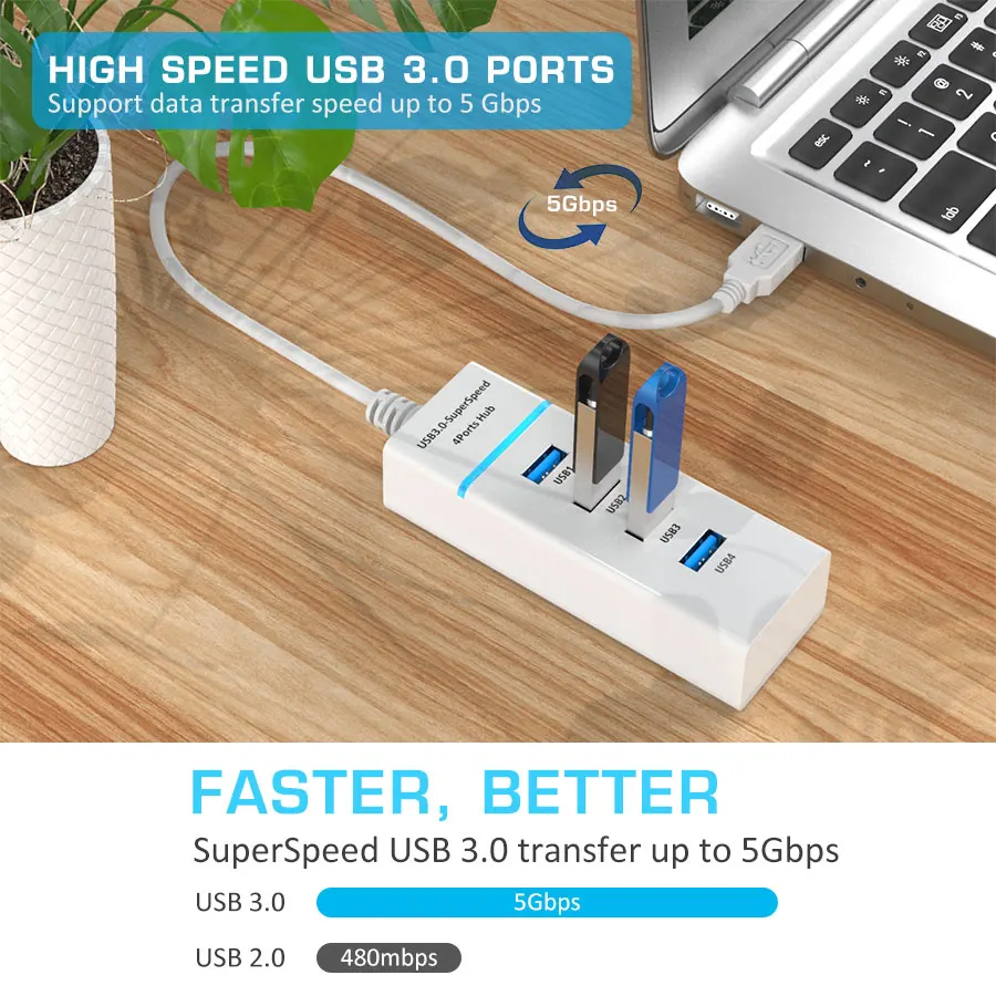 

4 Port High Speed USB HUB Multiple for PC Computer Desktop USB 3.0 Splitter Laptop Adapter Portable Port For PS5 Game Console