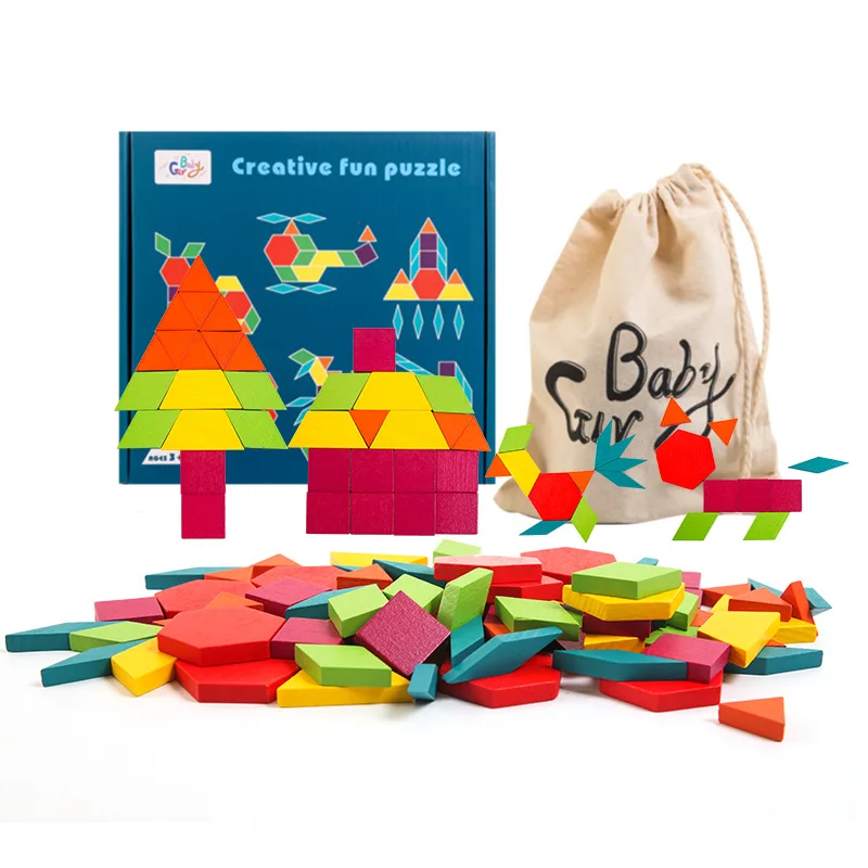 Деревянные Геометрические строительные блоки для маленьких детей креативная