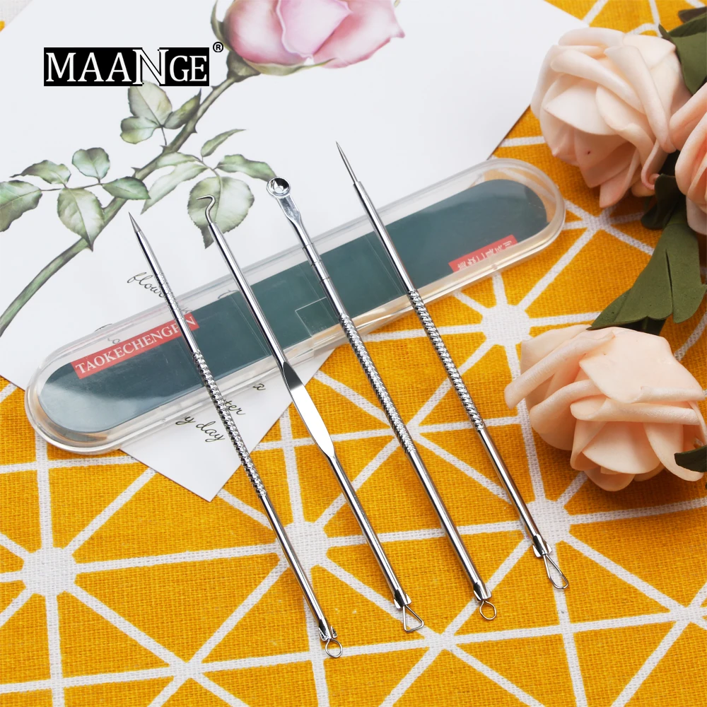 

New 4Pc/Set Stainless Steel Blackhead Removal Kit Acne Blemish Pimple Extractor Remover Needles Cosmetic Face Cleaning Tool