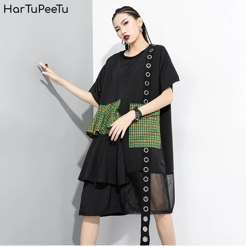 Клетчатое многослойное платье с оборками для женщин в стиле пэчворк Сетчатое