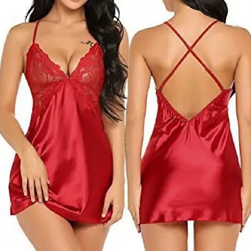 Ночная сорочка Женская атласная шелковое нижнее белье удобная пикантная ночная