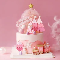 pink christmas tree bear santa claus christmas cake topper for birthday party decorationlove gift baby shower baking supplies