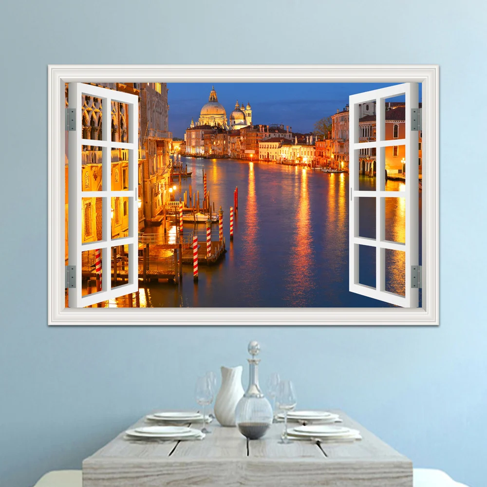 Настенный художественный водный городской пейзаж 3D наклейка на окно Виниловые