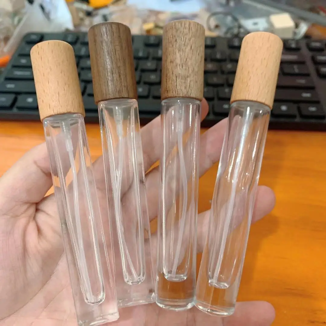 

10MLCylindrical Square Wooden Cap Perfume Spray Bottle 10PCS/LOT