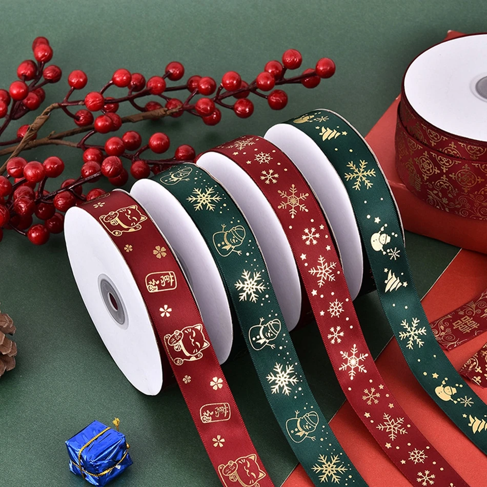 

5Yards 25mm Natural Christmas Ribbons Gift wrapping Bows Satin Ribbon Tape Crafts DIY Sewing Clothing Wedding Party decoration