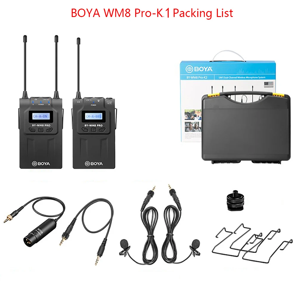 

BOYA BY-WM8Pro K2 K1 mic condenser Wireless Mic Microphone System Audio Video Recorder Receiver for Canon Nikon Sony DSLR Camera