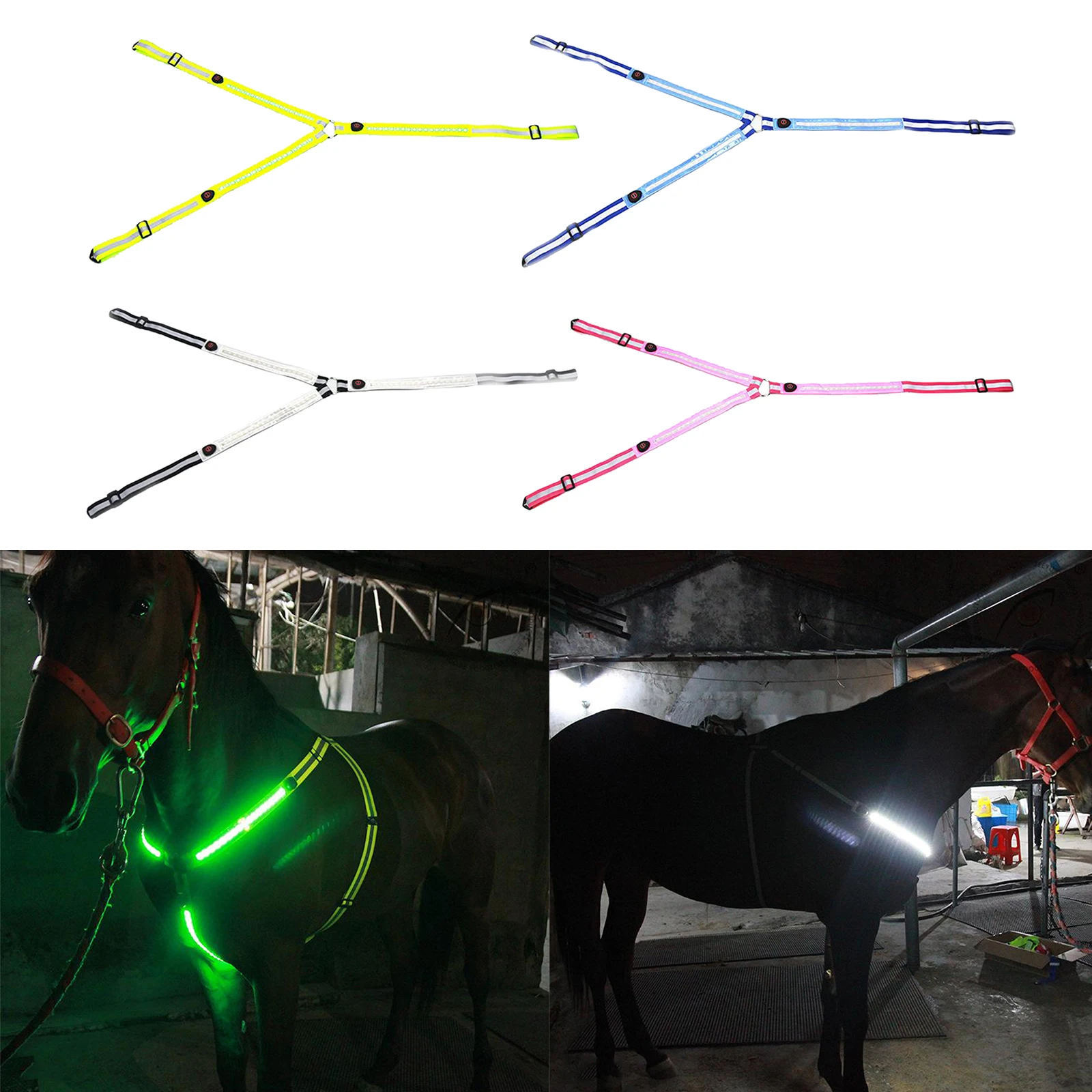 

USB LED Horse Breast Plate Collar Adjustable Safety Bridle Strap Band Halter