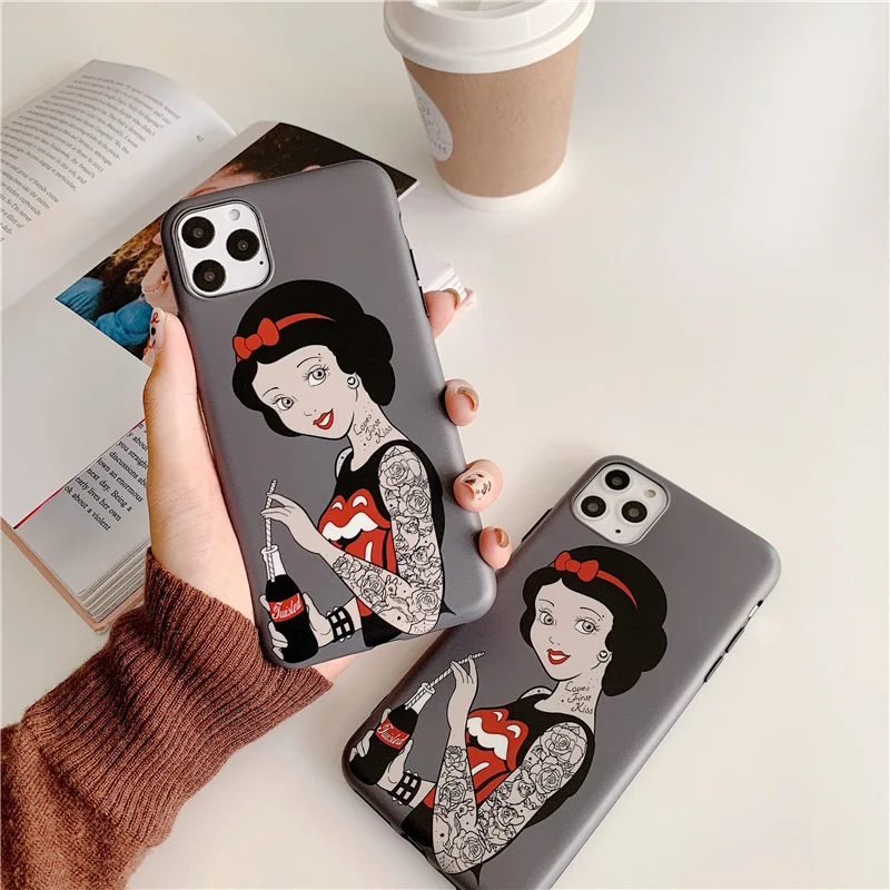Tattoo girl princess matte soft case for iphone 11 Pro xs max x xr 11Pro drink cute phone cover 7 8 6 6S Plus coque |