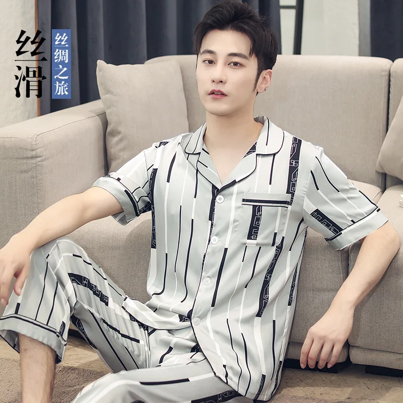 Short Sleeve Men Pajamas for Men Pijama Set Comfortable Imitate Silk Mens Pajamas Men Sleepwear Set New Men Sleepwear Sleep Tops