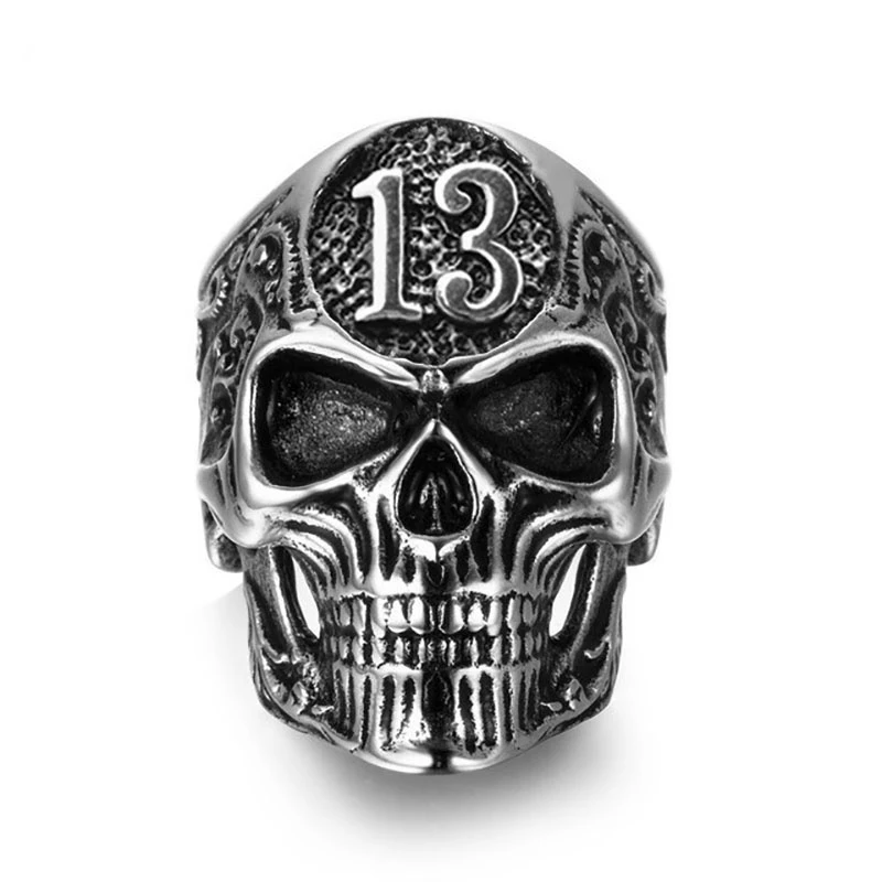

No. 13 Skull Logo Ring for Men EMO Punk Creative Fashion Glamour Party Jewelry Accessories 2021 Ring Trend Size 7~12 Anillos