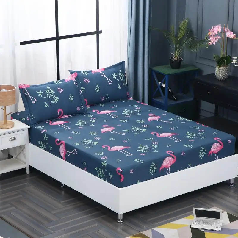 

69 1pcs 100% polyester printing bed mattress set with four corners and elastic band sheets hot sale