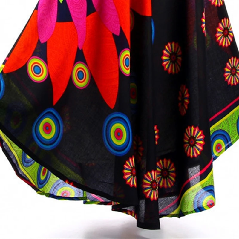 

Summer Asymmetric Big Hem Dress Loose Chiffon Printing Bohemia Crew Neck Sleeveless Straps