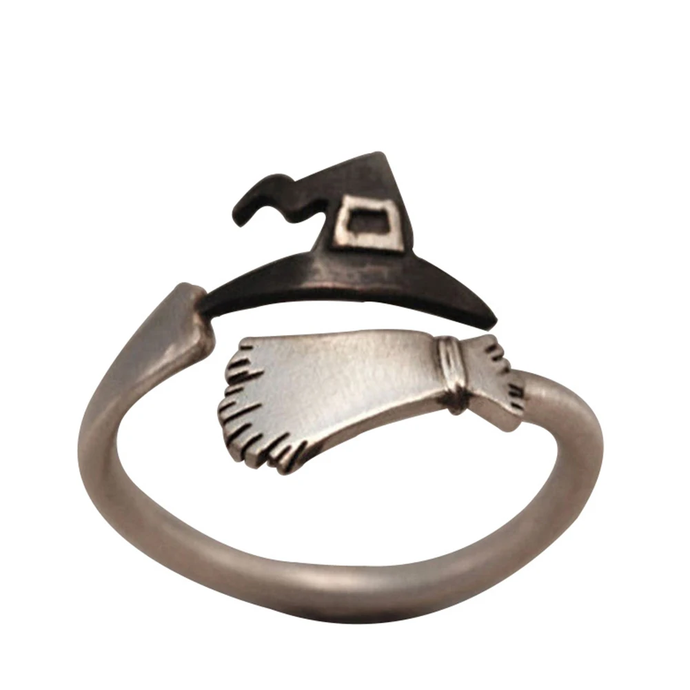 Симпатичная Женская Хэллоуин ведьма шляпа метла открытый перстень регулируемое