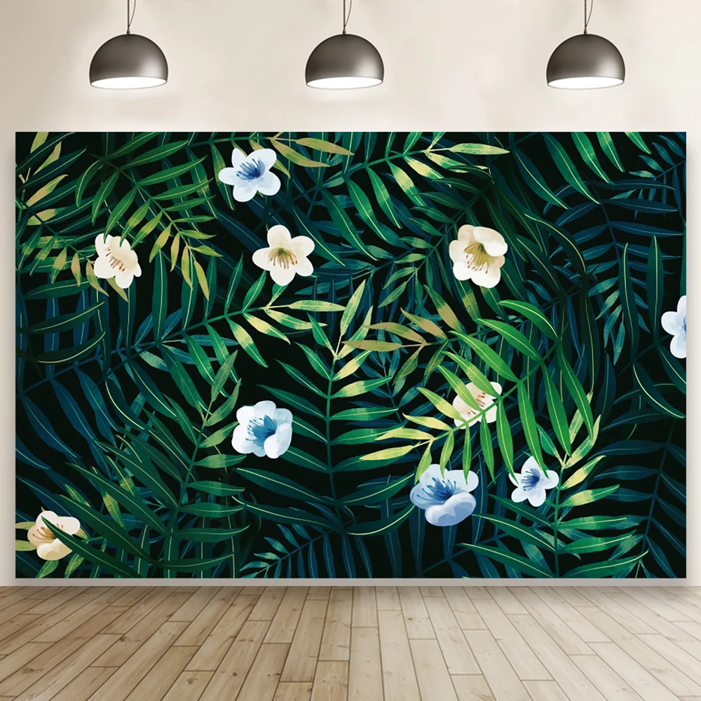 

Тропический лес Зеленые Растения Лето день рождения фон для студийной фотосъемки Вечеринка фон баннер для будущей мамы киоска