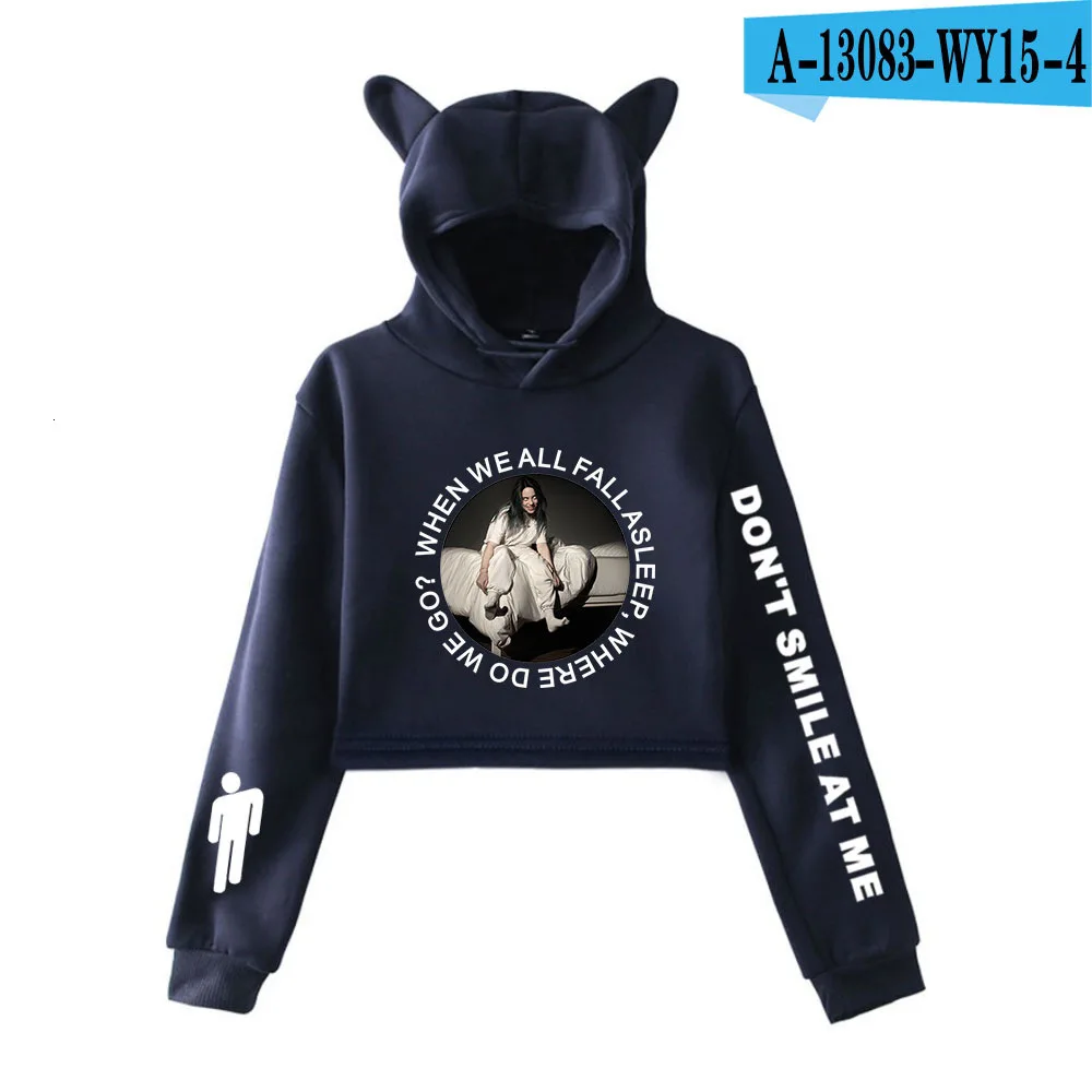 Billie Eilish Женская толстовка с капюшоном толстовки Kpop Kawaii корейский негабаритный Harajuku Хип Хоп Толстовка укороченный - Цвет: Tibetan Blue 4