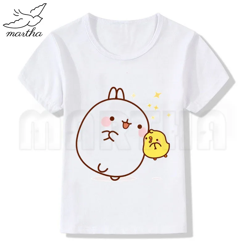 Мультфильм Molang и Piupiu с милым кроликом Детская белая футболка коротким рукавом
