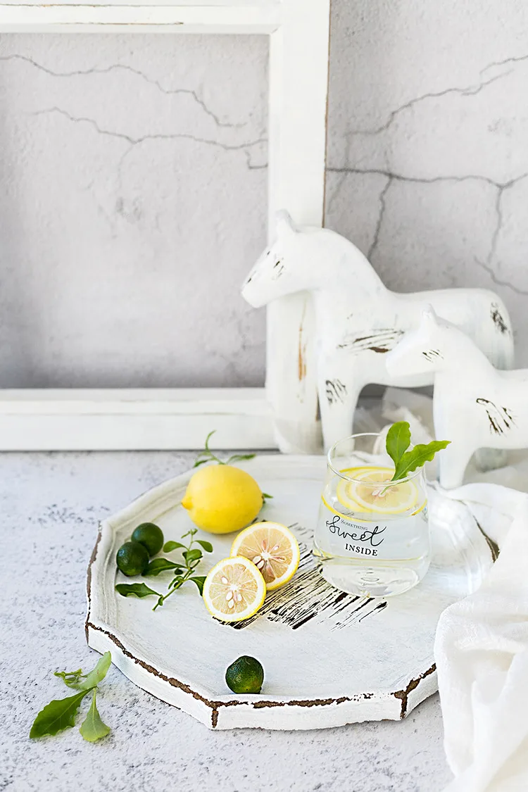 Tobs Тарелка деревянная винтажная белая ручная работа десертный поднос столик для