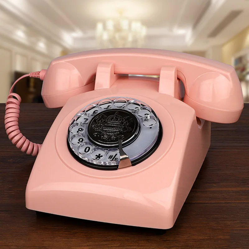 Pink Corded Telephone Old Fashion Retro Telephone Set Decorative Antique Vintage Telephone for Home Office Hotel Basic Landline