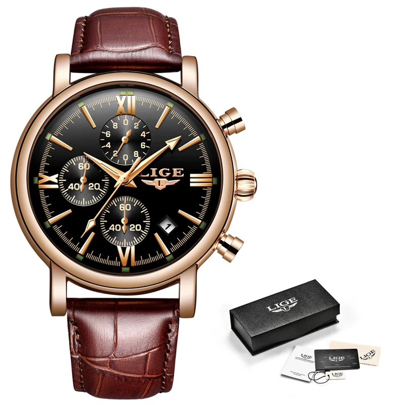 

2020 Business Leather Fashion Waterproof Quartz Watch For Mens Watches LIGE Top Brand Luxury Male Date Clock Relogio Masculino