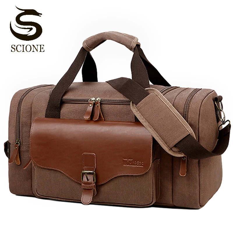 Men's Travel Bag Canvas PU leather Handbags For Business Trip Large Capacity Shoulder Bags Male Duffle Bag Fitness Bags XA72M