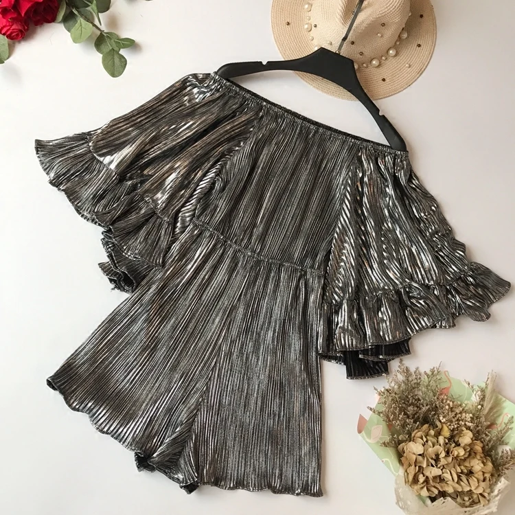 Летний комбинезон с металлическим воланом комбинезоны женские элегантные